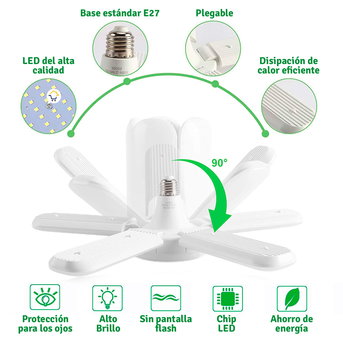 Lampara Bombillo Led 4 Aspas Desplegable