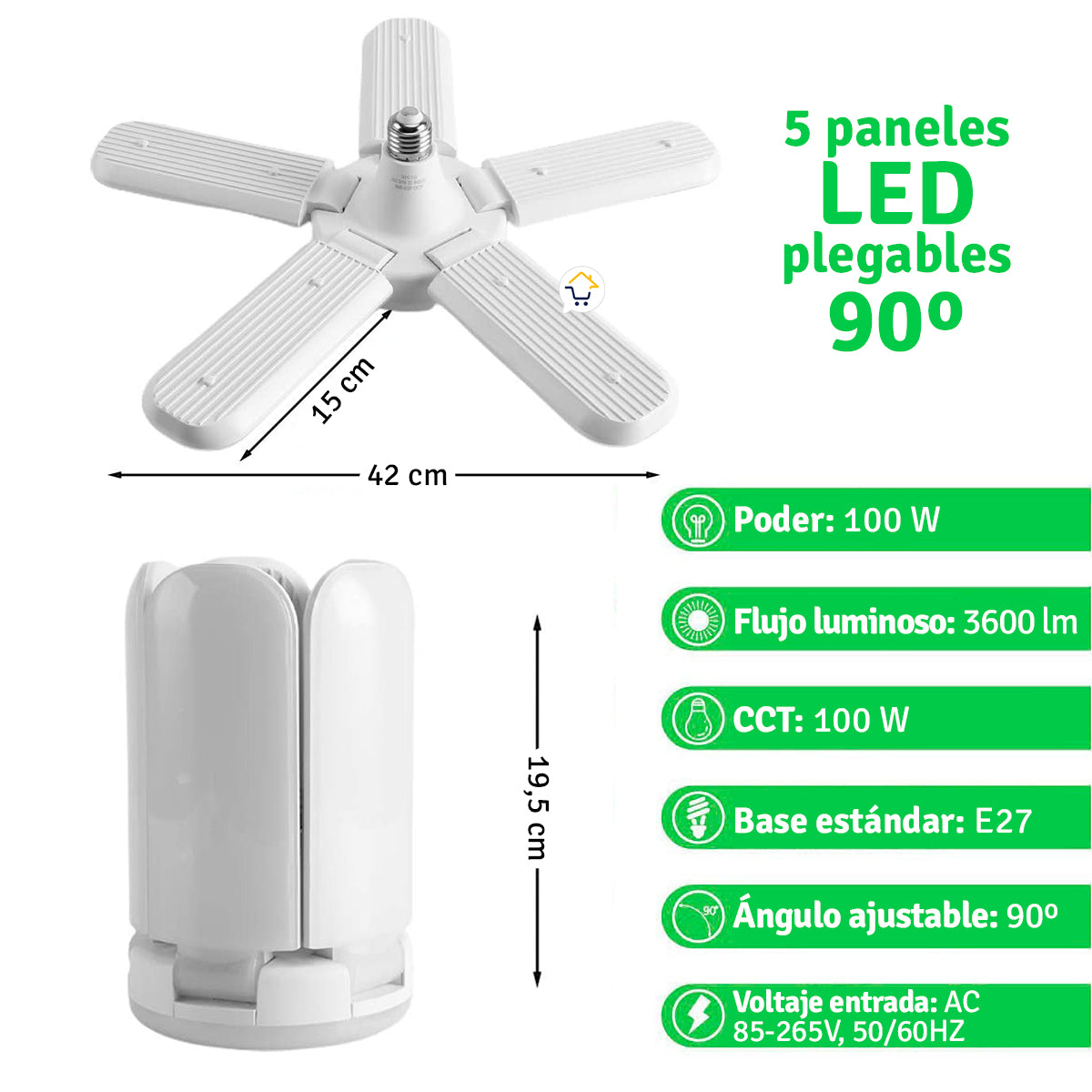 Lampara Bombillo Led 4 Aspas Desplegable